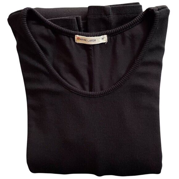 Marine Layer Lexi Rib Long Sleeve Midi Dress Black Size Medium - Picture 16 of 16